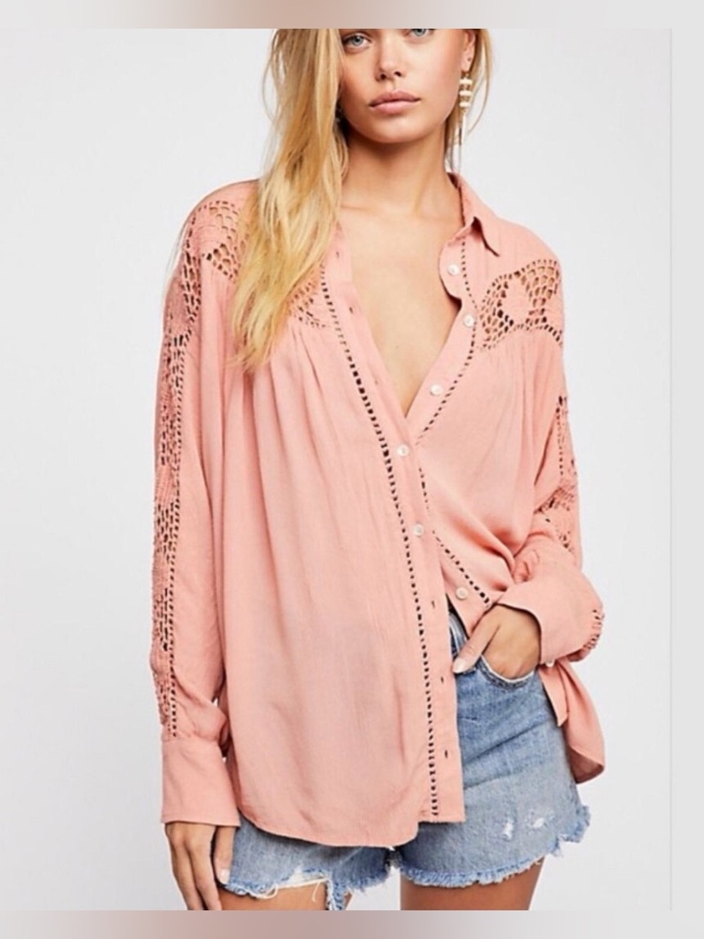 Free People Katie Bird Lace-Inset Shirt